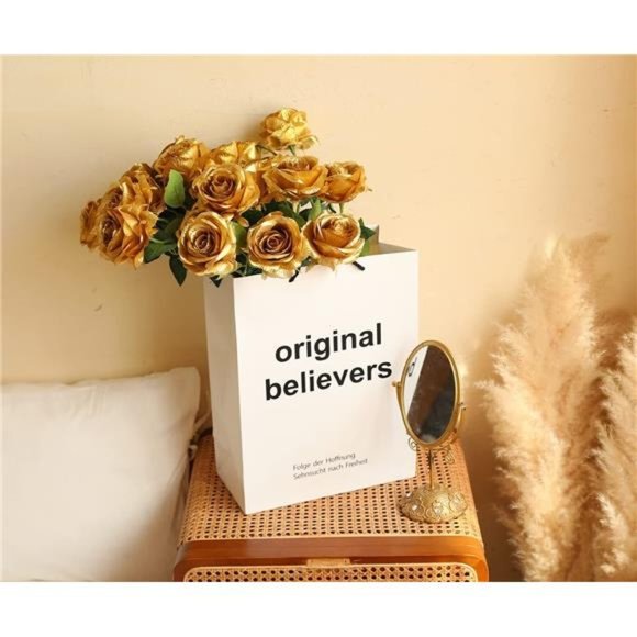 12 PCS Artificial Flowers Gold Roses Fake Silk Flower Long Stem Artificial Roses - Picture 6 of 6